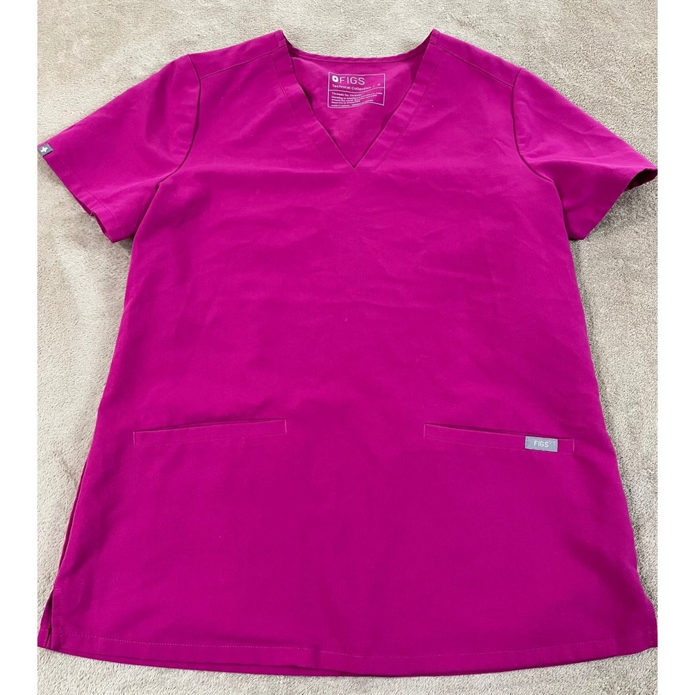 FIGS Casma Scrub Top Women's Small Pink V-Neck Technical Nursing S/S FW1100 EUC